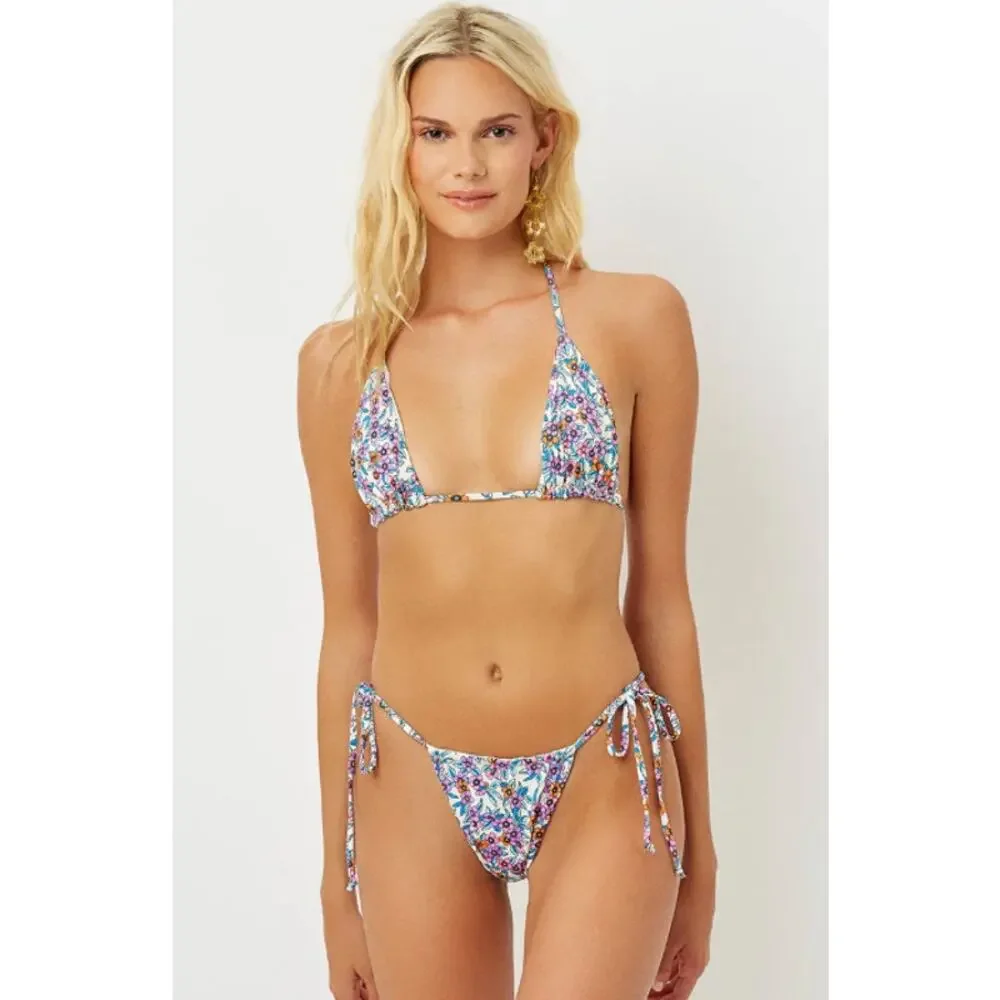 Frankie’s Bikinis Tia Floral Triangle Halter Bikini Top Swimsuit Flower Farm